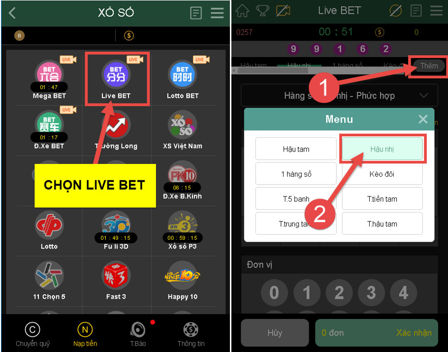 chọn live bet